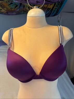 Victoria's Secret Purple Padded Bra with Rhinestone-Strap Detail